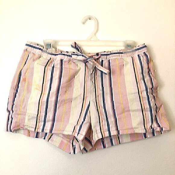 ANN TAYLOR LOFT Striped Tie Waist Shorts Pink White Blue 100% Cotton Boho Small - Picture 2 of 11